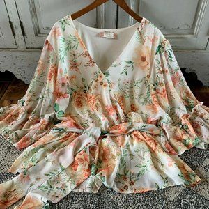 New PLUS SIZE Floral Flowy Chiffon Bohemian Top Blouse